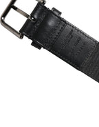 Black Leather Classic Metal Logo Buckle Belt