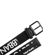 Black Leather Classic Metal Logo Buckle Belt