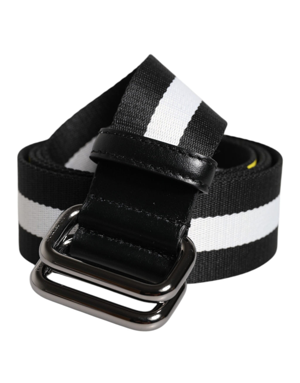 Black Yellow Logo Striped Metal Buckle Belt
