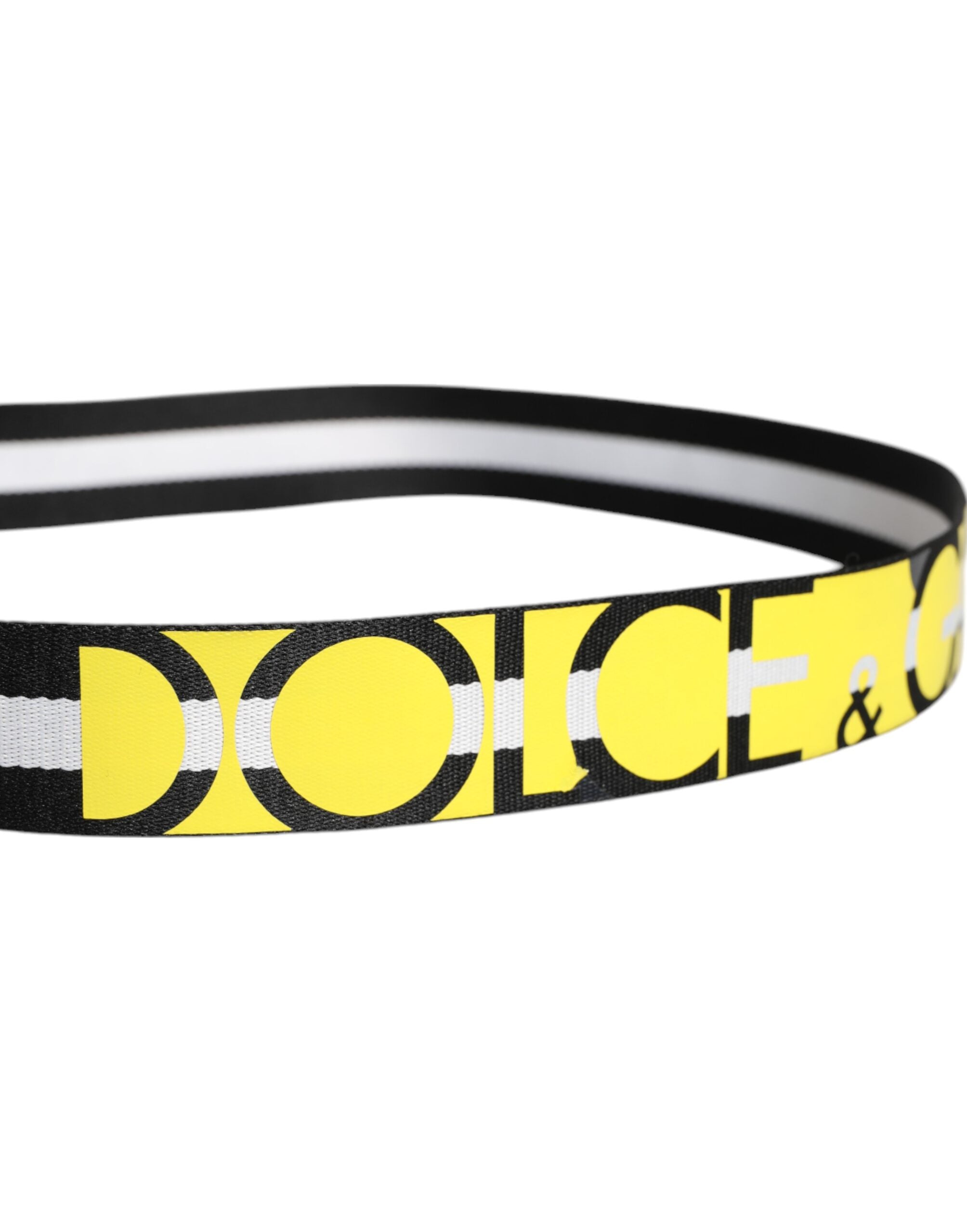 Black Yellow Logo Striped Metal Buckle Belt