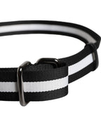 Black Yellow Logo Striped Metal Buckle Belt