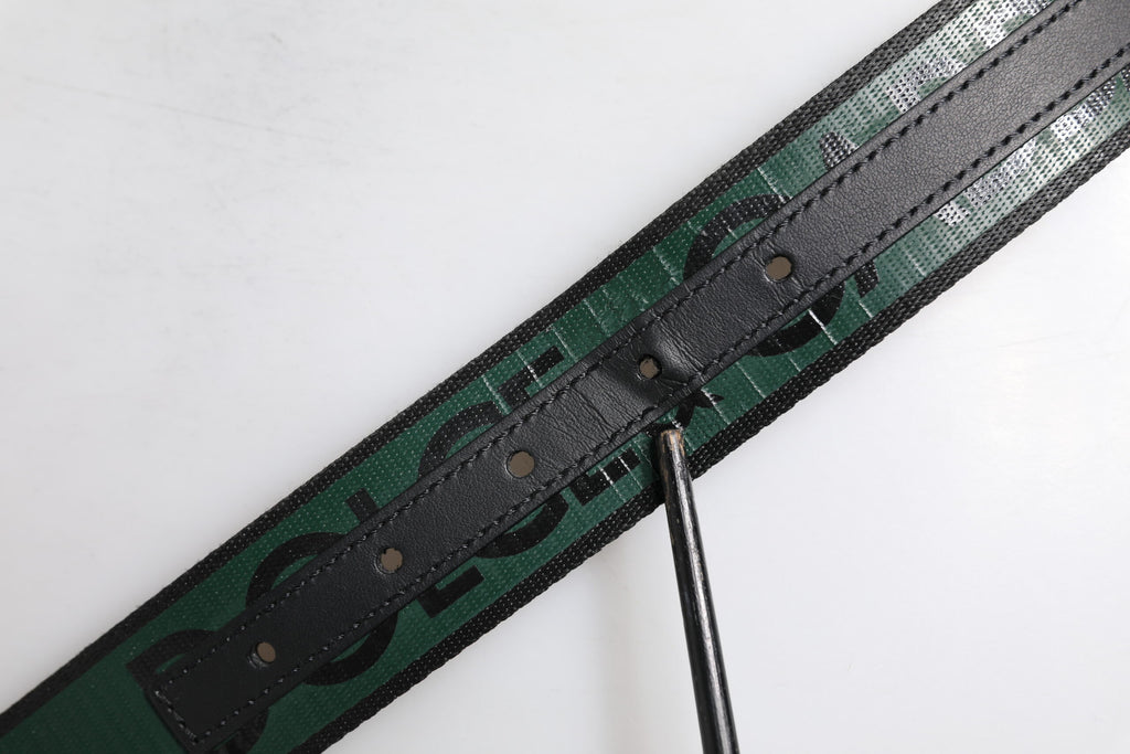 Green Black Classic Metal Logo Buckle Belt