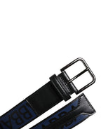 Black Blue Polyester Printed Metal Buckle Belt