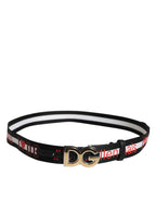 Black White Printed Metal Logo Buckle Belt