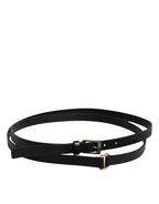 Black Calfskin Classic Metal Logo Buckle Belt