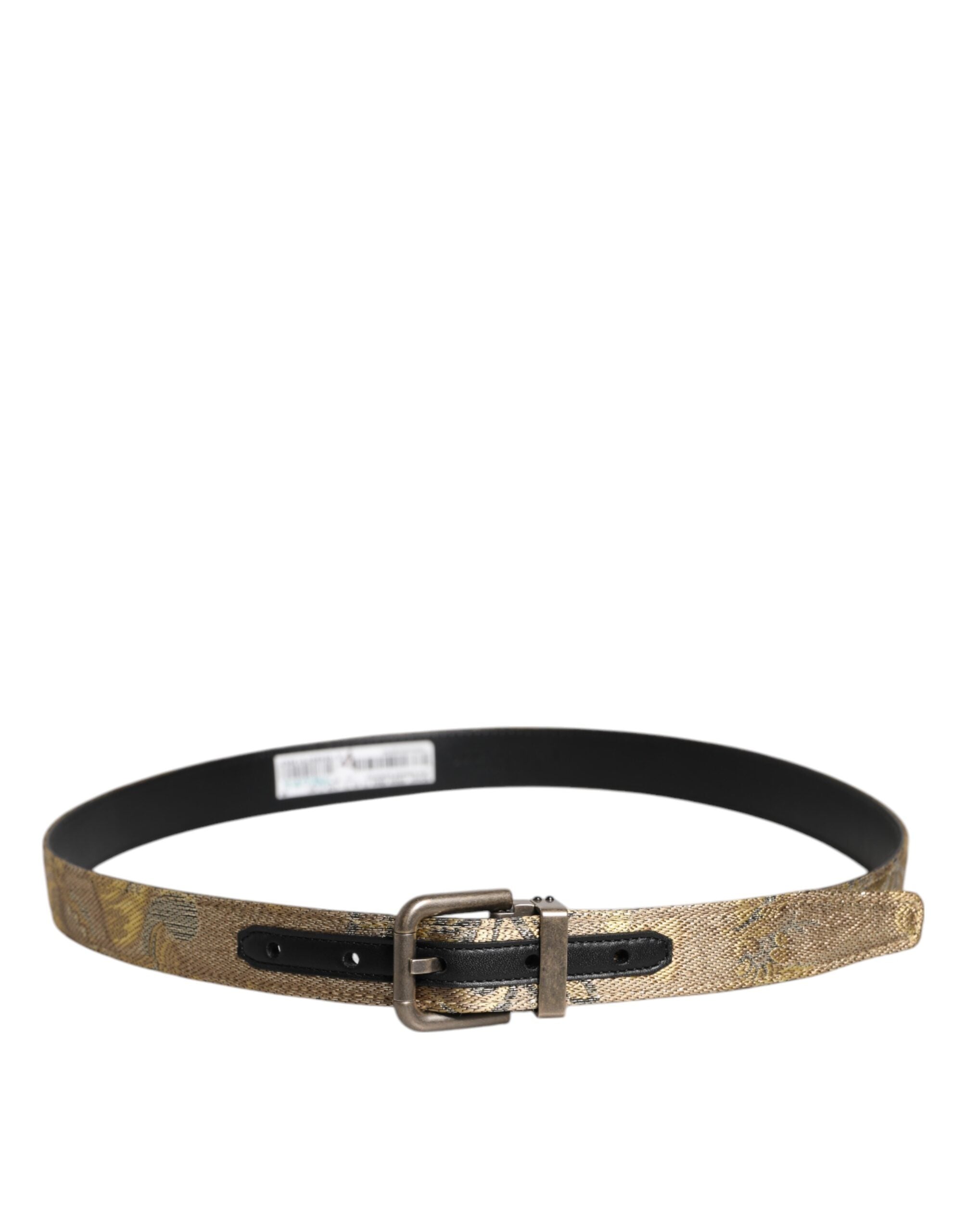 Gold Leather Jacquard Silver Metal Buckle Belt