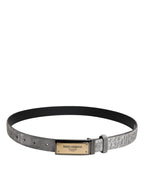 Silver Classic Gold Logo Plaque Buckle Belt
