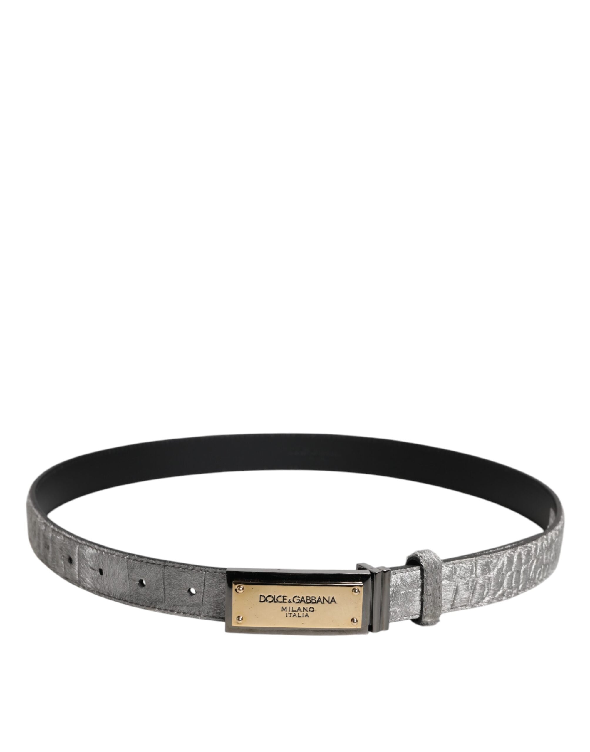 Silver Classic Gold Logo Plaque Buckle Belt