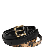 Black Leopard Classic Gold Metal Buckle Belt