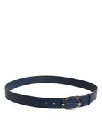 Blue Leather Classic Metal Logo Buckle Belt