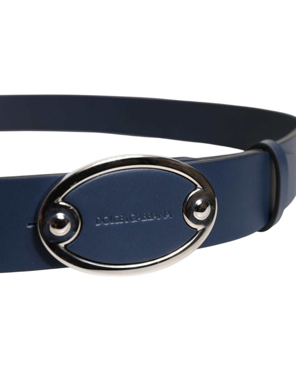 Blue Leather Classic Metal Logo Buckle Belt