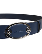 Blue Leather Classic Metal Logo Buckle Belt