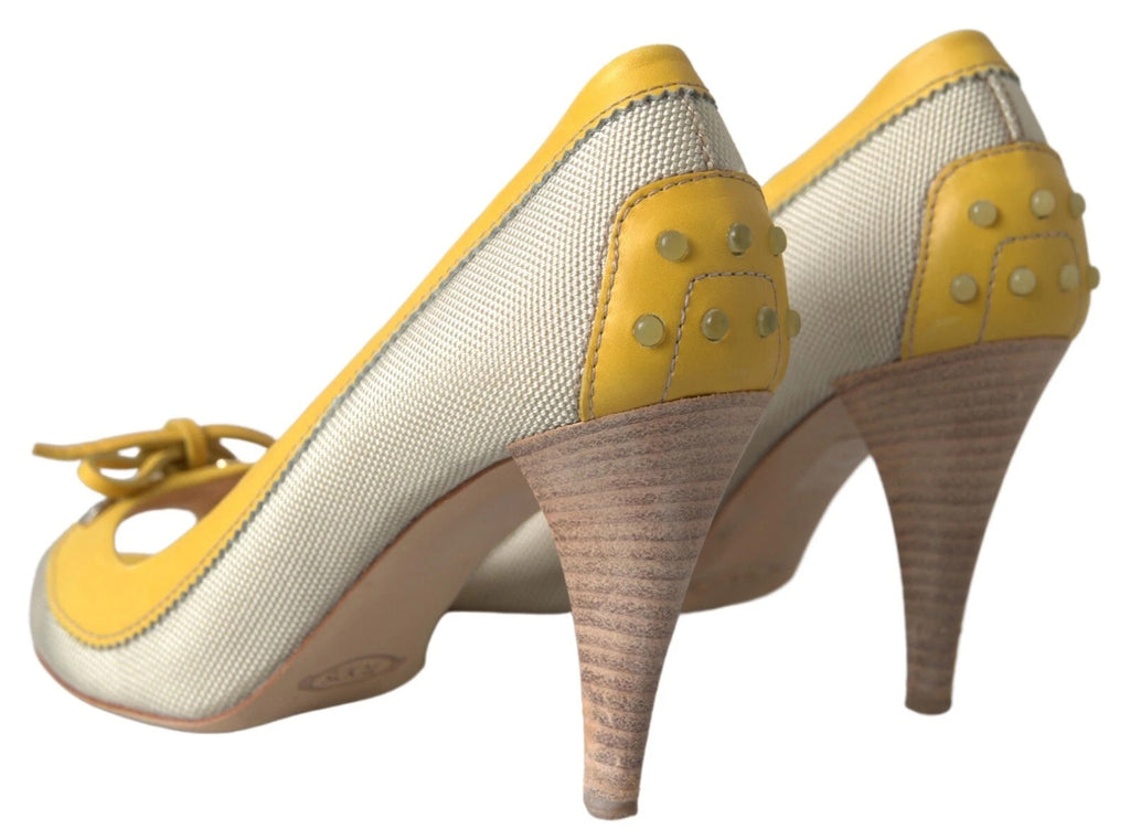 Yellow Off White Peep Toe Heels Pumps Shoes