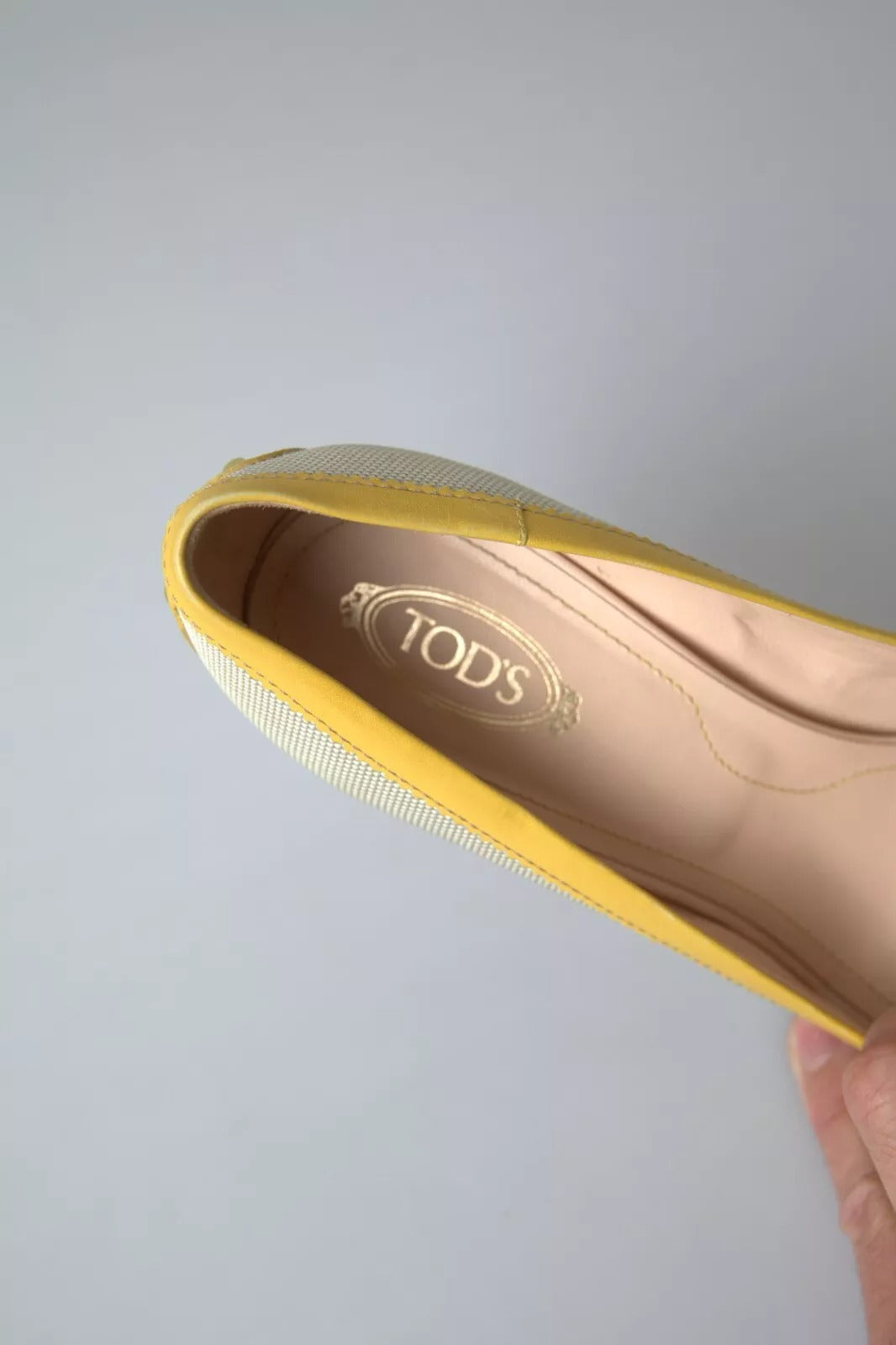 Yellow Off White Peep Toe Heels Pumps Shoes