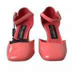 Peach Leather Ankle Strap Heels Sandals Shoes