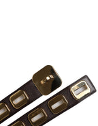 Dark Brown Leather Gold Rotating Buckle Belt