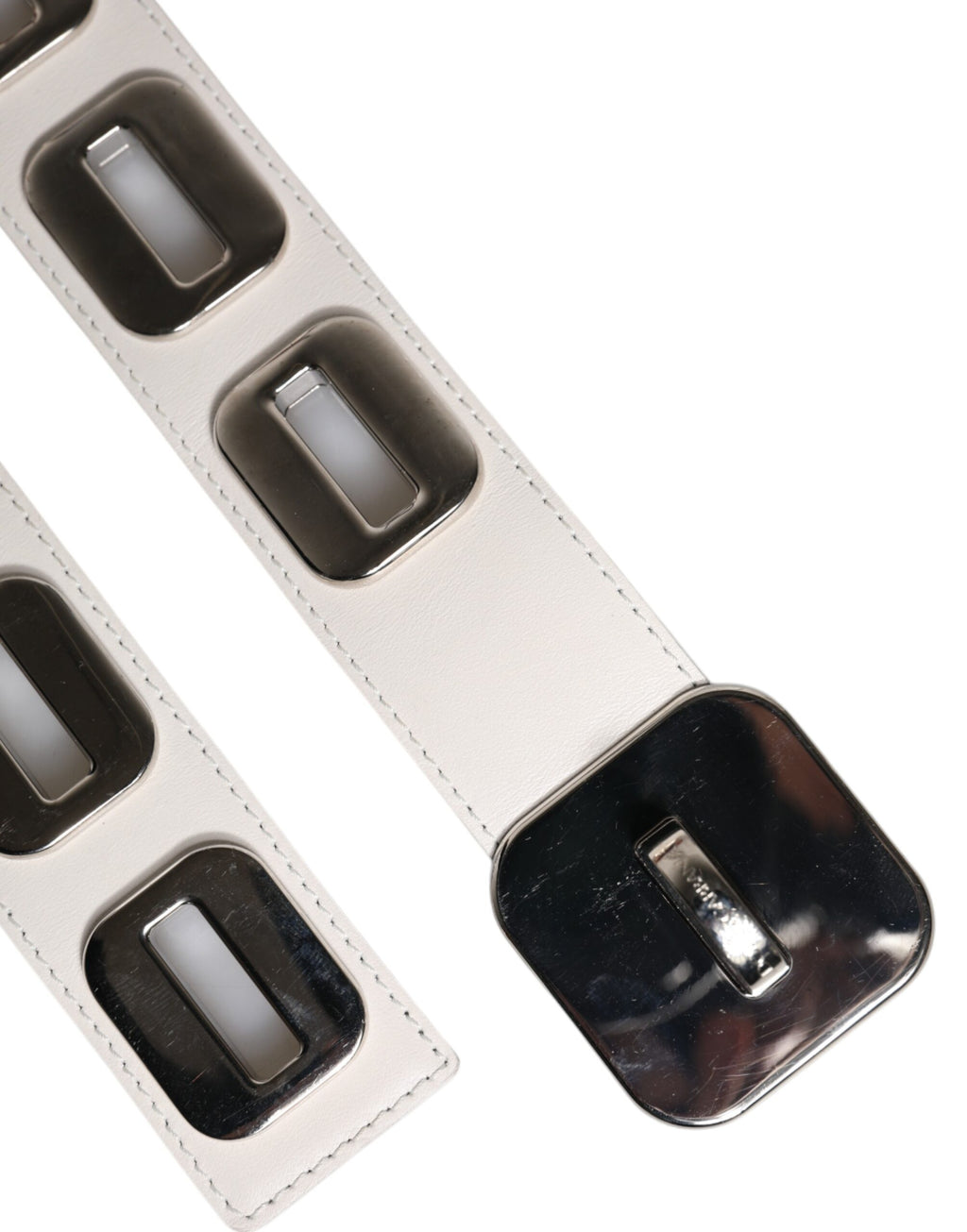 White Leather Gold Tone Rotating Buckle Belt