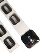 White Leather Gold Tone Rotating Buckle Belt