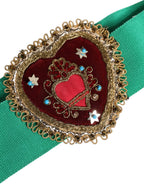Green Stretch Wide Waist Heart Embellished Belt