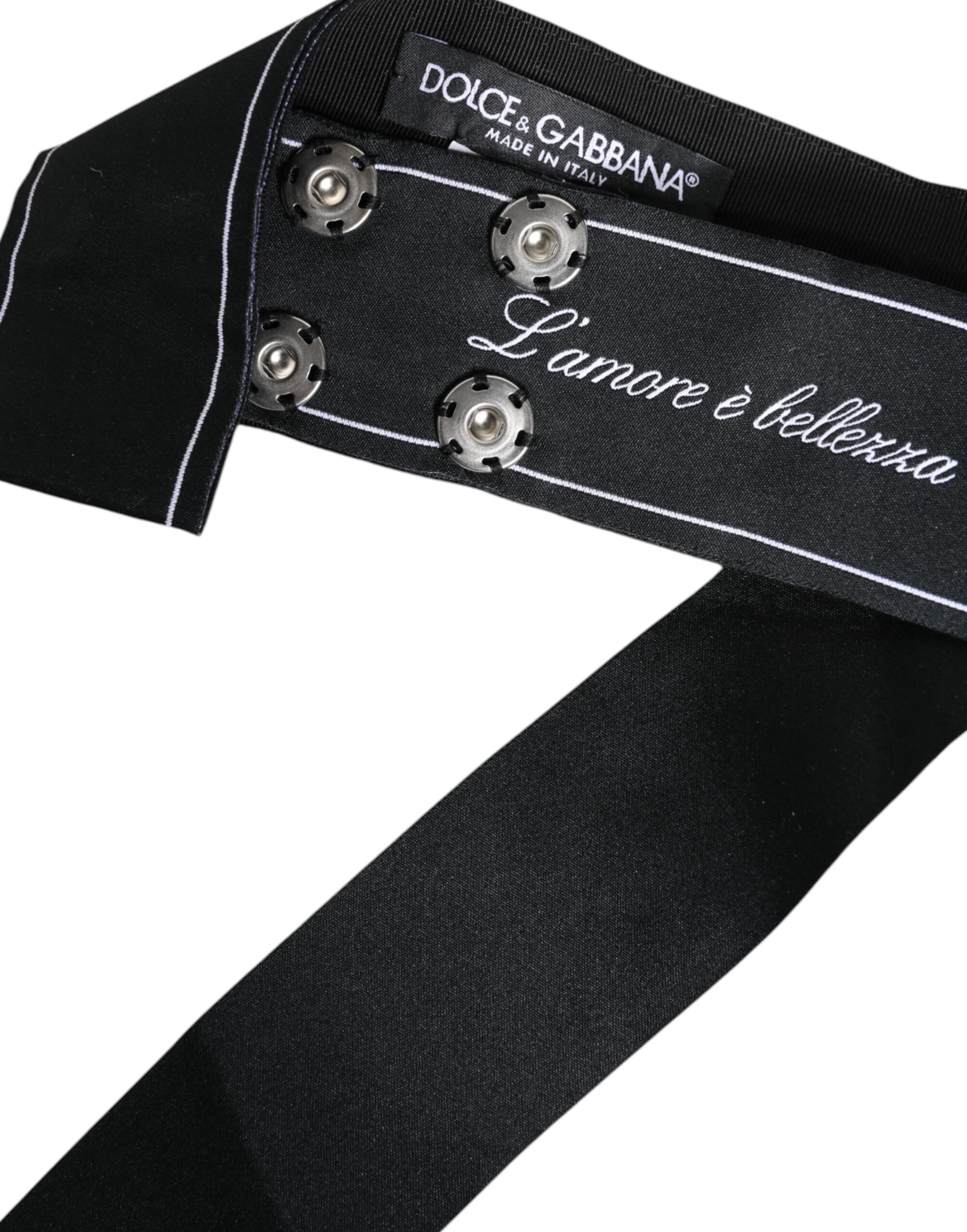Black Waist Ribbon Wide Bow Logo Belt