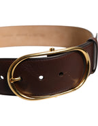 Brown Logo Engraved Metal Waist Buckle Belt