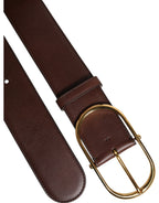 Brown Logo Engraved Metal Waist Buckle Belt