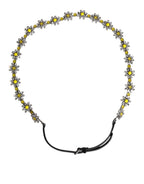 Black Leather Daisy Crystal Embellish Waist Belt