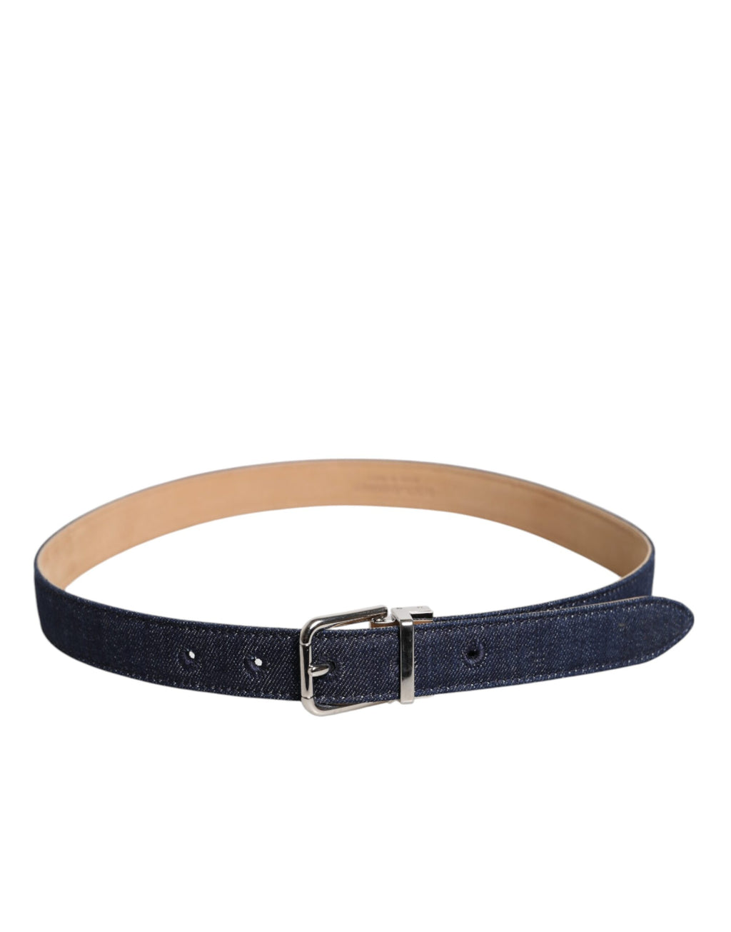 Blue Denim Silver Logo Metal Waist Buckle Belt