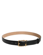 Black Leather Logo Metal Waist Buckle Belt