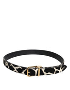 Brown White Pony Leather Metal Buckle Belt