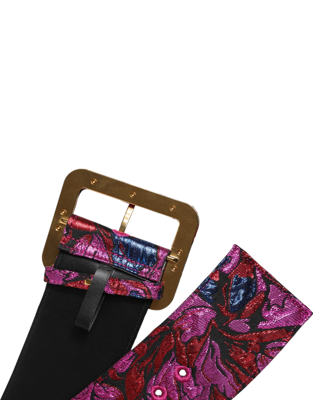 Multicolor Floral Jacquard Lurex Wide Waist Buckle Belt