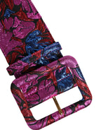 Multicolor Floral Jacquard Lurex Wide Waist Buckle Belt