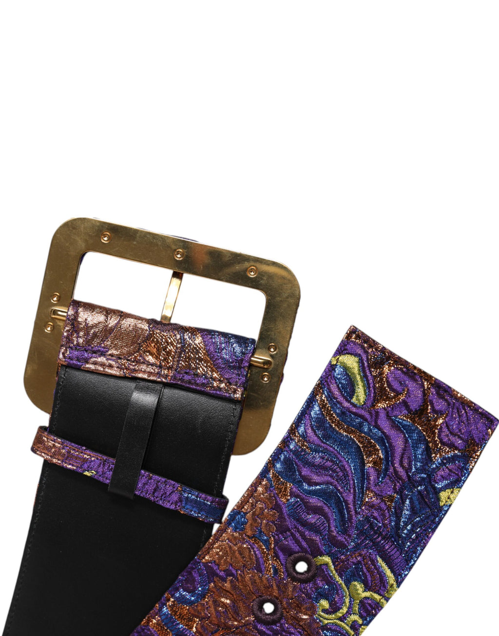 Multicolor Floral Jacquard Lurex Wide Waist Buckle Belt