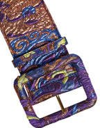 Multicolor Floral Jacquard Lurex Wide Waist Buckle Belt