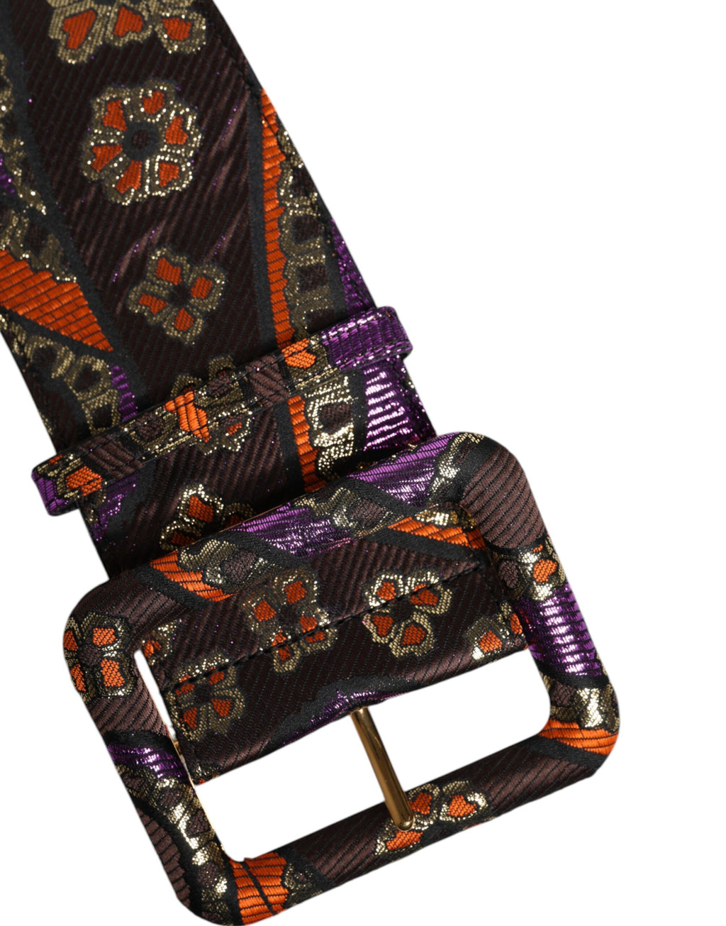 Multicolor Floral Jacquard Lurex Wide Waist Buckle Belt