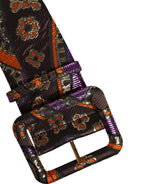 Multicolor Floral Jacquard Lurex Wide Waist Buckle Belt