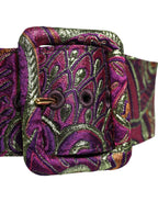 Multicolor Floral Jacquard Wide Waist Belt