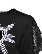 Black Lace Sheer Sacred Heart Crew Neck Top