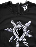 Black Lace Sheer Sacred Heart Crew Neck Top