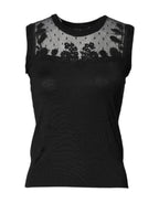Black Lace Sheer Crew Neck Sleeveless Top