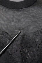 Black Lace Sheer Crew Neck Sleeveless Top