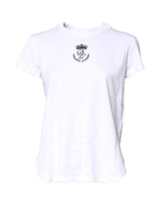 White Logo Crown Cotton Crew Neck T-shirt