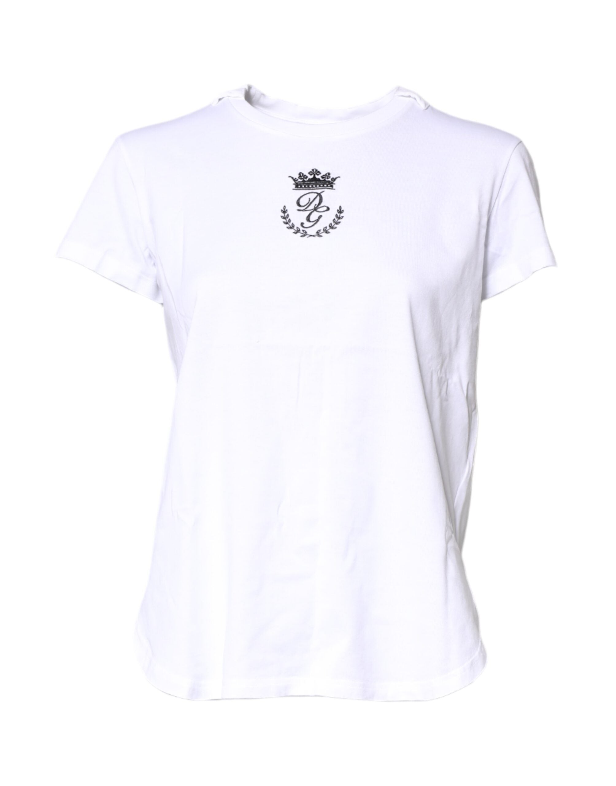 White Logo Crown Cotton Crew Neck T-shirt