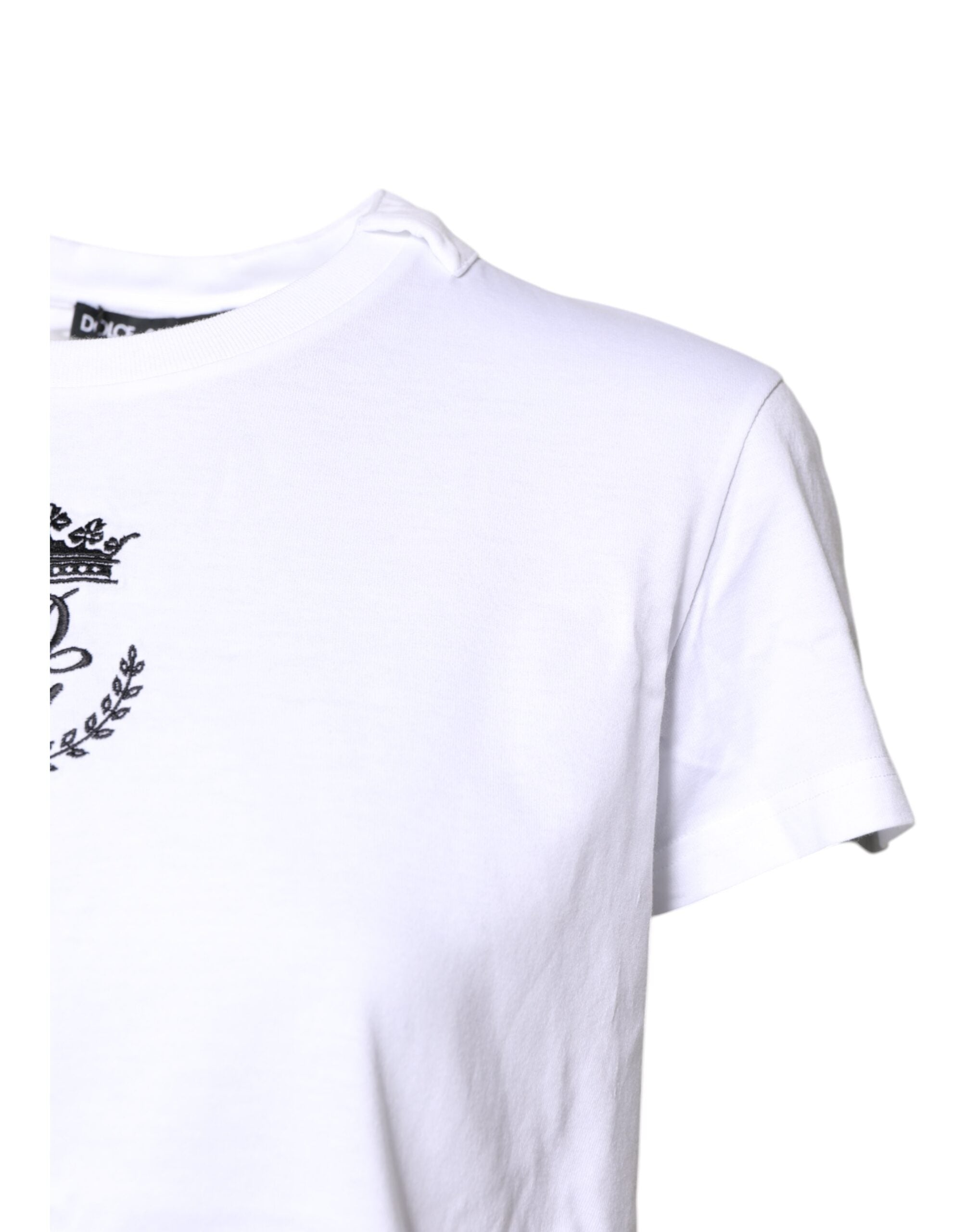 White Logo Crown Cotton Crew Neck T-shirt