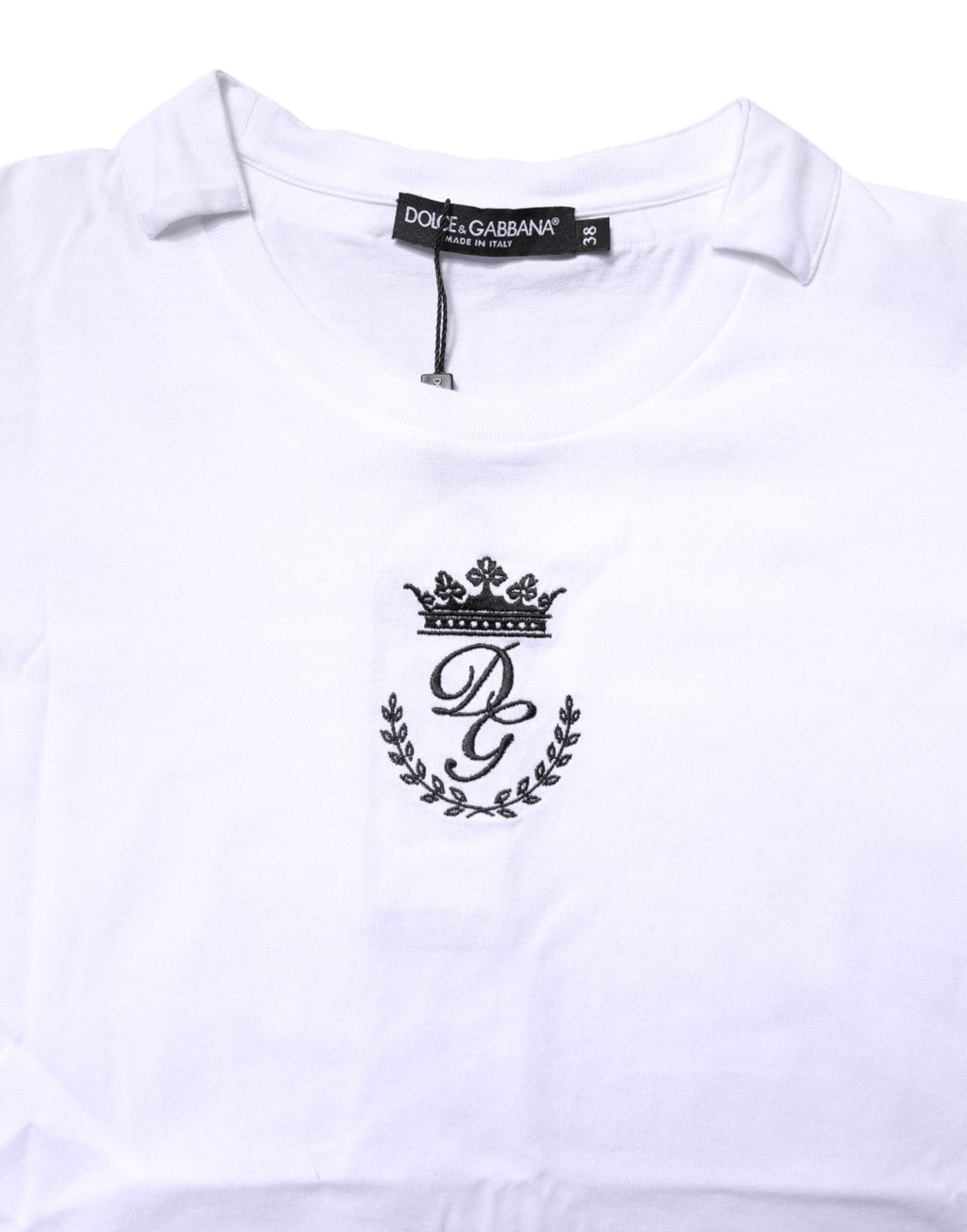 White Logo Crown Cotton Crew Neck T-shirt