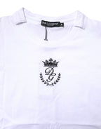 White Logo Crown Cotton Crew Neck T-shirt