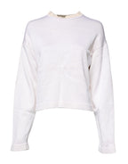 White Viscose Crew Neck Long Sleeves Pullover Sweater