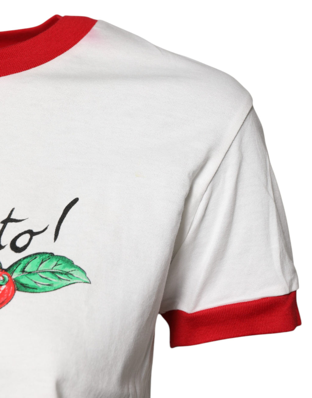 White Printed Round Neck Cropped Top T-shirt