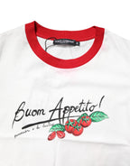 White Printed Round Neck Cropped Top T-shirt