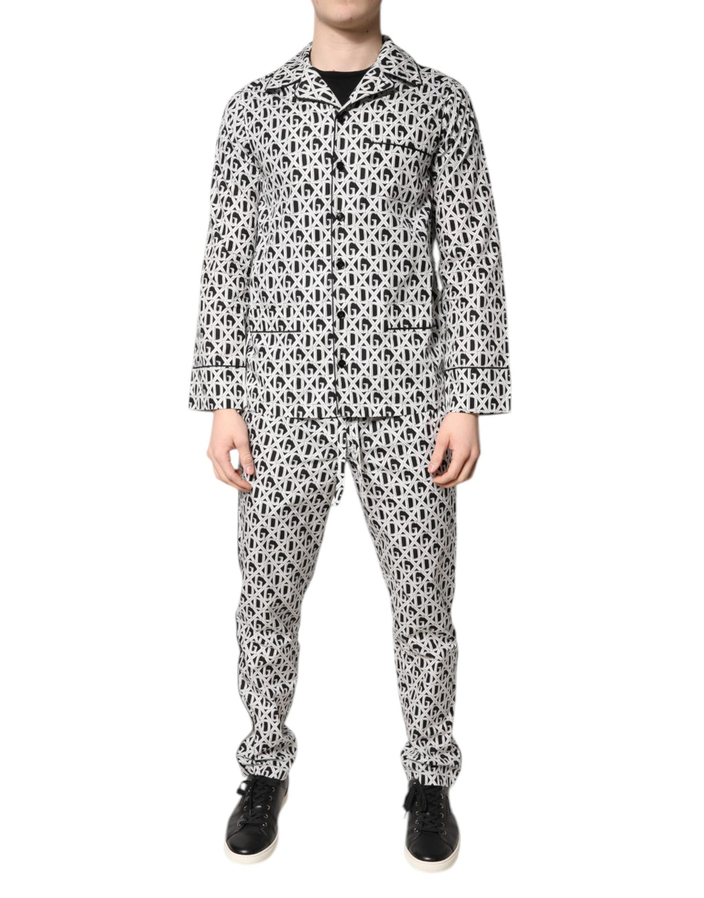 Black White DG Print Cotton Pajama Set Sleepwear